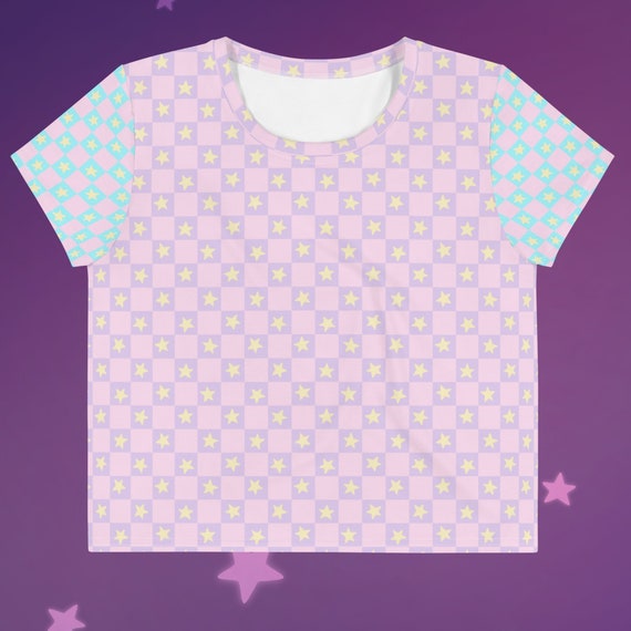 Pastel Checker Print Crop Tee