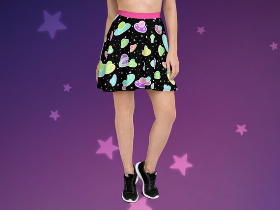UFO Pastel Flying Saucers in Space Skater Skirt