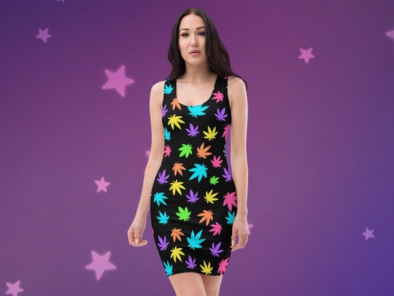Cannabis Leaf Rainbow Bodycon Dress