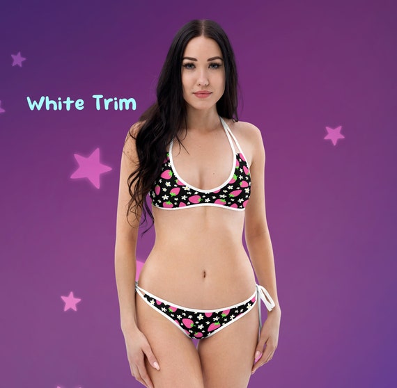Pink Strawberries Floral Side Tie Bikini