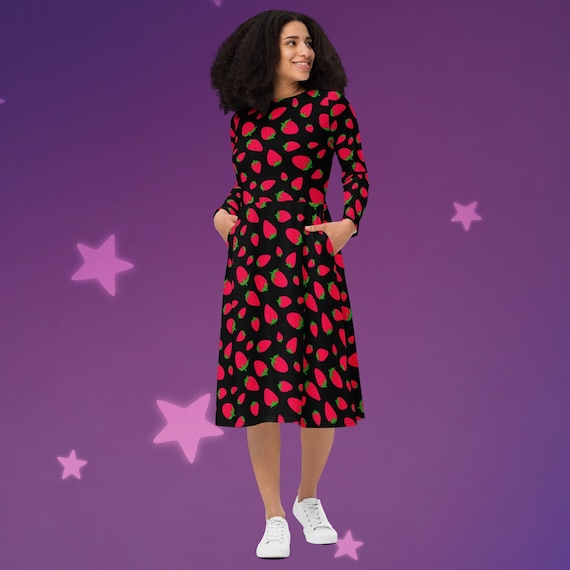 Strawberry Midi Dress With Pockets!