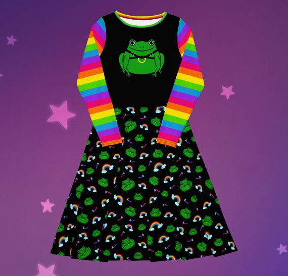 Gay Frogs Long Sleeve Midi Dress With Pockets!!