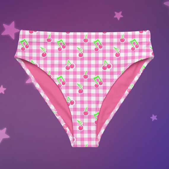 Cherry or Music Notes Gingham Recycled High-Waisted Bikini Bottom