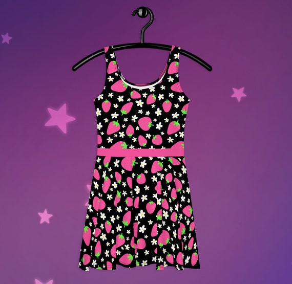 Pink Strawberries and Flowers Skater Dress