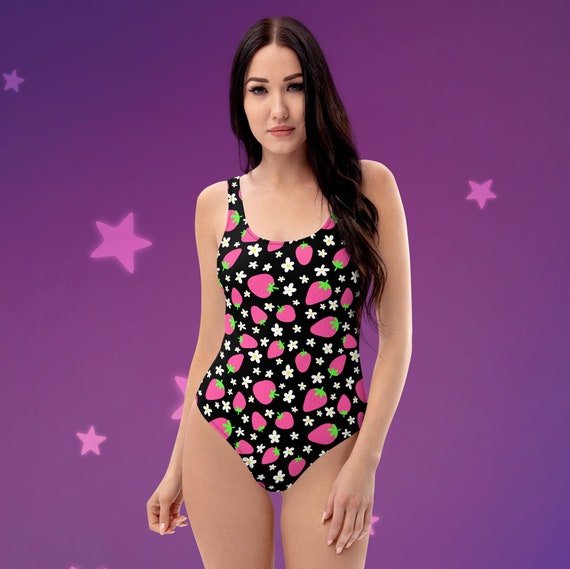 Pink Strawberry Floral One-Piece Swimsuit