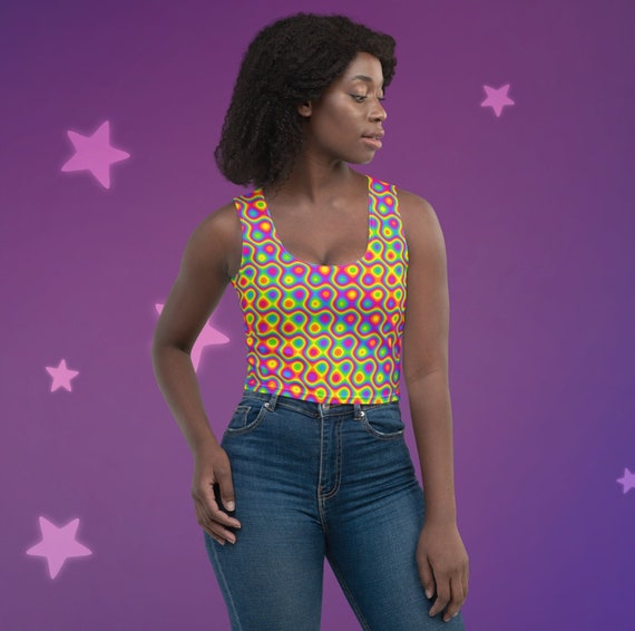 Rainbow Abstract Psychedelic Crop Top