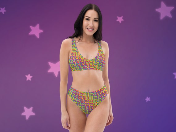 Rainbow Abstract Trippy High-Waisted Bikini