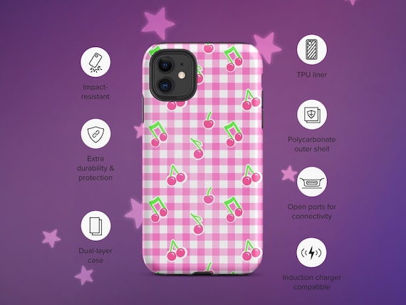 Cherry or Music Note Pink Gingham Tough iPhone Case