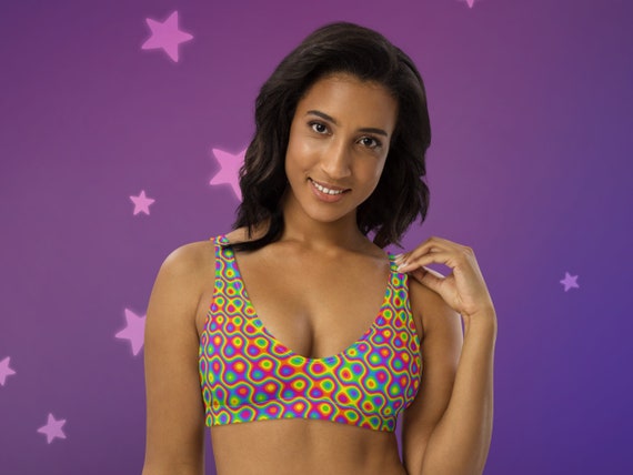 Trippy Rainbow Abstract Recycled High-Waisted Bikini Bottom
