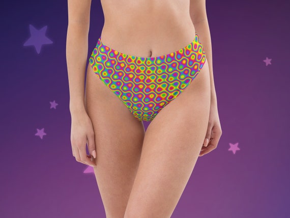 Rainbow Abstract Trippy High-Waisted Bikini Bottom
