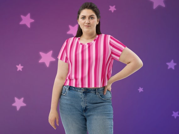 Pink Vertical Stripes Crop Tee