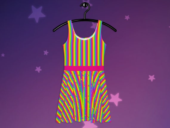 Rainbow Stripes and Stars Skater Dress