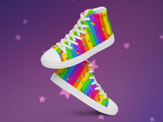 Rainbow Stripes and Stars Men’s High Top Canvas Shoes