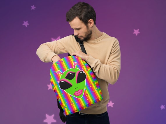 Alien Girl Rainbow Stripes and Stars Backpack