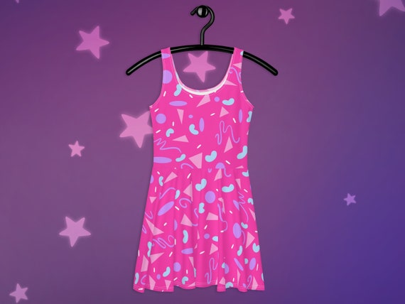 Barbiecore Abstract Pink Skater Dress