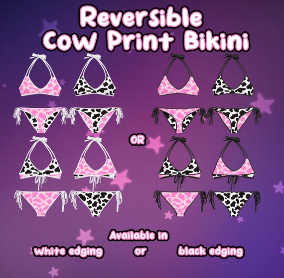 Cow Print Black and Pink Reversible Bikini