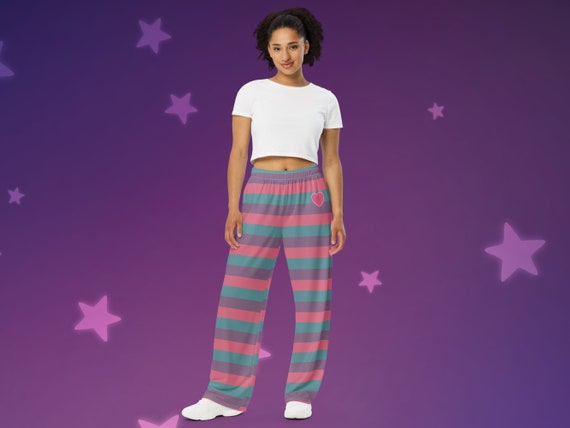 Pastel Heart Striped Unisex Wide-Leg Pants