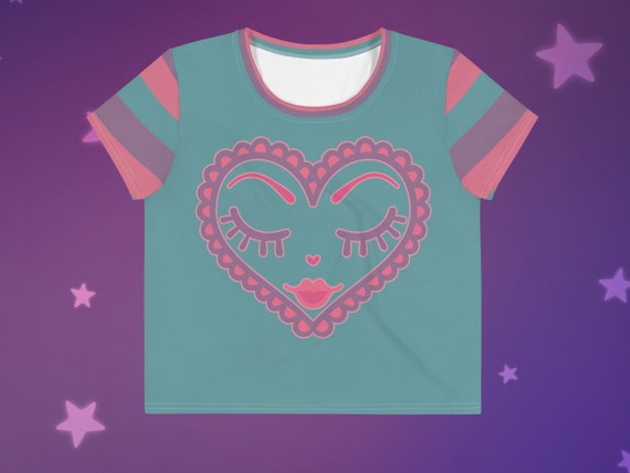 Pastel Heart Striped Crop Tee