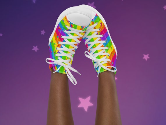 Rainbow Stripes and Stars Womens High Top Canvas Shoes