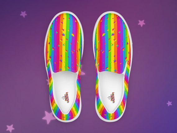 Rainbow Stripes and Stars Mens Slip On Canvas Shoes